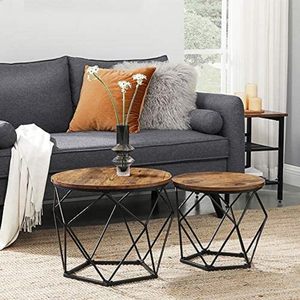 <b>Round</b> <b>Coffee</b> <b>Table</b> With Wooden Top and <b>Black</b> Powder Coated Metal Frame Industrial Vintage <b>Table</b> for Living Room furniture - Product Image 6