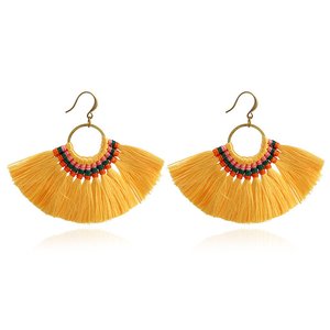 ต่างหูผ้าฝ้ายทอลายใบและพู่ทำด้วยมือเครื่องประดับสำหรับงานแต่งงานเครื่องประดับสำหรับผู้หญิง - Product Image 2