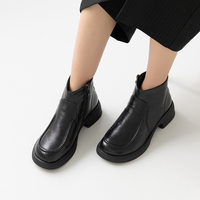 [JSHOE] Sepatu Bot Wanita Kulit Asli Hak 4.5cm Berlapis Bulu Nyaman dengan Desain Jahitan U untuk Musim Gugur dan Musim Dingin, Cocok untuk Dipakai Sehari-hari