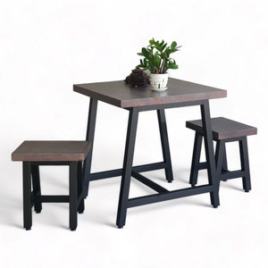 Minimalist Design Combo Set 70x70cm Square <b>Pine</b> Wood Coffee <b>Table</b> and 2 Durable Stools CBCF275 - Product Image 2