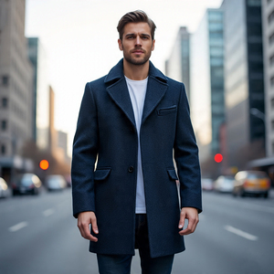 เสื้อโค้ทขนแกะยาวมีกระดุมสองแถวสำหรับผู้ชายเสื้อโค้ทขนยาวแนวธุรกิจสำหรับฤดูหนาว - Product Image 2