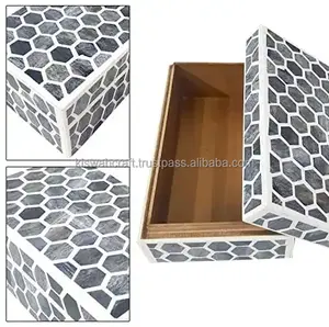 Boîte d'incrustation d'os spécifiquement une boîte de rangement décorative avec un motif hexagonal - Product Image 4