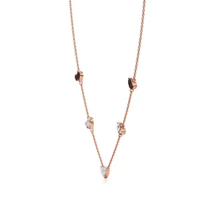 สร้อยคอคู่รักรูปหัวใจประดับเพชรและทับทิม - Product Image 3