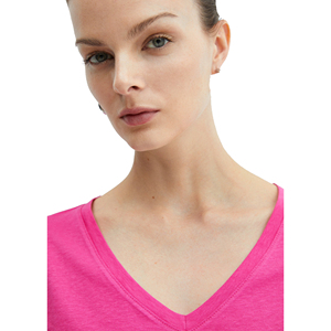 Vente chaude blanc col en v femmes T-shirts solide écologique été 100% coton coupe régulière chemise à manches courtes - Product Image 2