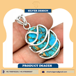 Pendentif de déclaration en cuivre et argent turquoises, pendentif Boho, pierres précieuses faites à la main, turquoises naturelles, 925, offre spéciale - Product Image 6
