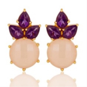 Pendientes de plata de ley 925 con piedra preciosa de calcedonia y amatista, pendientes redondos con forma de pera, color rosa - Product Image 1