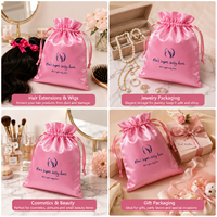 Pochette en satin personnalisée avec cordon de serrage et logo pour le rangement des bijoux, des perruques et l'emballage cadeau