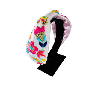 Premium Satin Fabric Base Beaded Floral Headband Artisan Satin <b>Hairband</b> Colorful Floral Motifs Girls and Women Headbands 2026 - Product Image 1