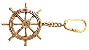 Porte-clés en laiton en forme de roue de bateau, style nautique vintage, anneau de clé en forme de roue de direction marine - Product Image 5