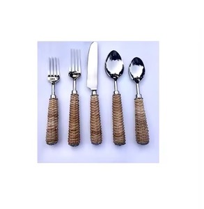 Couverts en métal avec poignée en rotin Couverts élégants en acier inoxydable Vaisselle pour table de cuisine - Product Image 2