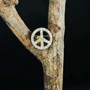 14K solide diamant naturel signe de paix or piercing d'oreille bijoux fins. - Product Image 1