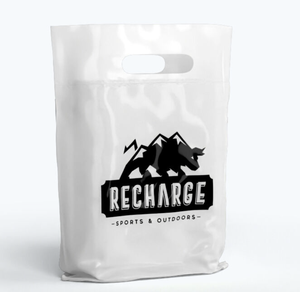 Borsa Pieghevole in Plastica Mylar con Logo Personalizzato per Negozi al Dettaglio e Feste, Busta Trasparente con Maniglia Fustellata per Boutique, Supermercati - Borsa Tipo T-Shirt - Product Image 4