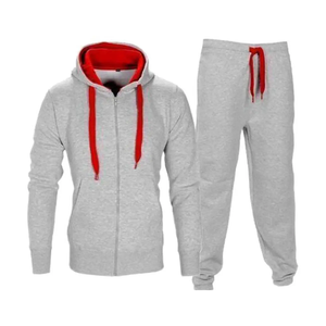 Survêtement personnalisé de qualité supérieure vêtements pour hommes survêtement d'échauffement couleur grise unie personnalisée avec capuche en jersey zippée - Product Image 1