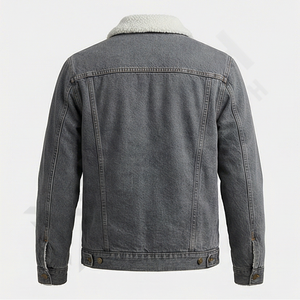 Veste en jean pour homme tendance, col montant, lavage bleu clair personnalisé, décontractée, réversible, de haute qualité, style streetwear - Product Image 2