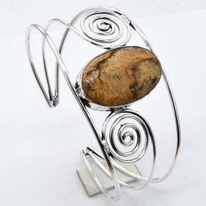 <b>Adjustable</b> 925 Sterling <b>Silver</b> Handmade Fashion Bangle Original Picture Jasper Gemstone with Antique Design Jewelry gemstone - Product Image 2