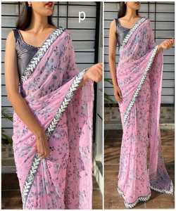 Sarees Seda Ropa de fiesta India Último diseñador Ropa de mujer Sari con blusa Japón Satén Crape Seda Telas suaves Impresión digital Sari Alphanumero - Product Image 3