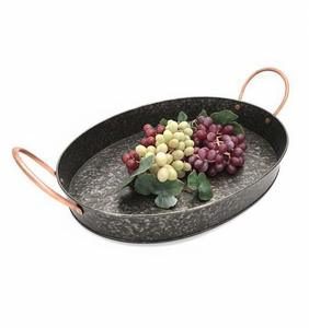 Oval Shape Galvanized Metal Serving <b>Tray</b> with Handle Antique Silver Finished for Dining Table Food & <b>Snacks</b> Serving <b>Tray</b> - Product Image 1