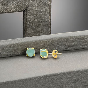 Classic 925 Sterling <b>Silver</b> December Birthstone Earrings Handmade Raw Amazonite <b>Studs</b> with Gold Plating Artisan Jewelry Gift - Product Image 2