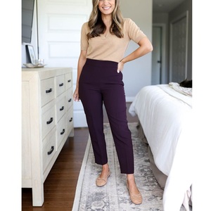 Conjunto de pantalones de dos piezas formales de oficina plana de verano para mujer Pantalones lápiz de mezcla de algodón y LICRA Servicio OEM de BD - Product Image 5