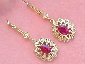 Tishya <b>Diamond</b> 925 Silver Gold Plated Vintage Style Drop/<b>Dangle</b> <b>Earrings</b> Bezel Set Lab Created Pink Sapphire Moissanite for - Product Image 5