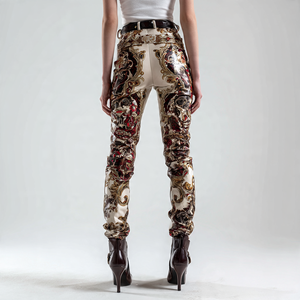 Ropa de calle, pantalones de cuero estampados, pantalones de cuero sublimado para exteriores para mujer, pantalones de cuero ajustados con estampado personalizado para mujer - Product Image 3