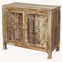 Meuble de rangement en bois massif scandinave, finition naturelle en bois de manguier, sculpté à la main, avec deux portes