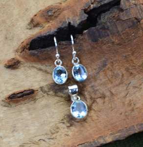 Conjunto de pendientes de plata de ley 925 hechos a mano con Topacio azul natural hermosa joyería de diseñador Vintage para bodas y fiestas - Product Image 4