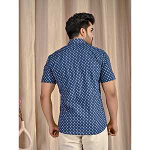 Camisa de Algodón Popelina Azul Estampada de Manga Corta para Hombre, Transpirable, Estilo Casual, Accesorio de Moda ODM - Product Image 6