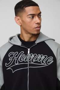 Alta calidad carbón de gran tamaño Boxy Color Block Homme impreso Zip Up a través de las sudaderas con capucha de algodón mezclado personalizado al por mayor - Product Image 3