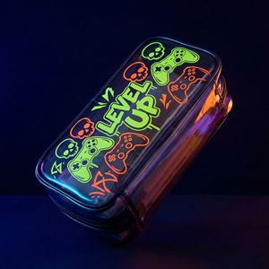 Étui à crayons en PVC noir translucide avec impression graffiti gamer personnalisée, grande capacité, étanche, pochette utilitaire pour garçons, école - Product Image 5