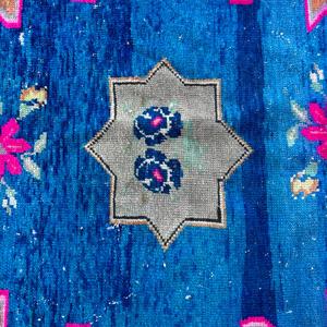 Alfombra Turca Vintage de 4.5x4.5 pies, Alfombra Decorativa, Alfombra de Lana Sólida Azul Marrón - Product Image 5