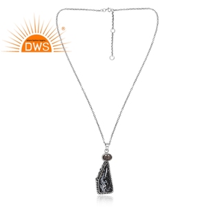 Meilleure vente 925 argent Sterling naturel flocon de neige obsidienne et noir rutile pierre pendentif collier personnalisé fabricant de bijoux - Product Image 1