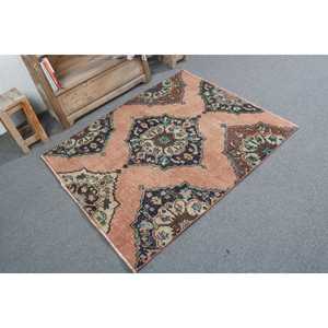 Vintage Accent Rug, 3.6x4.2 ft Turkish Rug, <b>Brown</b> Floral <b>Wool</b> Rug - Product Image 2