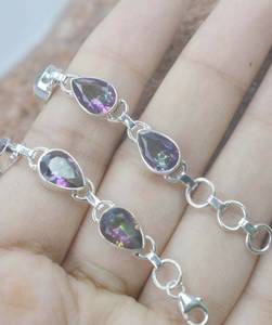 Mystic Topaz 925 Sterling Silver 10 Stone Gemstone Adjustable <b>Bracelet</b> Handmade Jewelry Natural Stone Gift For Her - Product Image 4