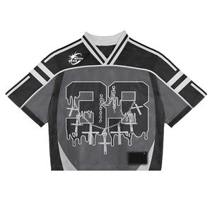 Custom American Football Jersey Streetwear Retro Printed Quick Dry Oversized T-shirts Boxy <b>Cropped</b> Mesh 100% Polyester - Product Image 4