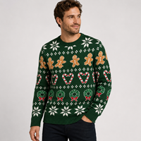 Pull de Noël personnalisé avec logo, motif jacquard pain d'épices, couronne et flocon de neige, pour couples, idéal pour les fêtes, unisexe