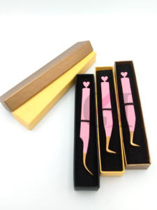 Meilleur revêtement en poudre rose clair côté arrière coeur différents Styles Extension de cils pince à épiler pointe dorée outils de beauté en acier inoxydable - Product Image 5