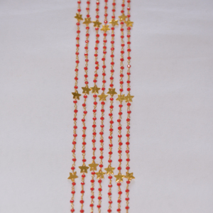 Belle feuille étoile suiveur & perles de quartz rouge chaîne chapelet. Chaîne de chapelet en fil de fer plaqué or pour la fabrication de bijoux - Product Image 2