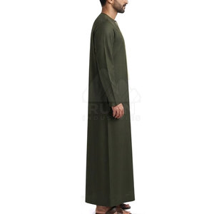 Kandura Émirati Élégant, Thobe Arabe Traditionnel pour Hommes, Sans Col, à Franges sur le Devant, Longueur Cheville, Coupe Fluide, en Coton Léger - Product Image 4