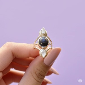 Solid 925 Sterling Silver Plated Natural <b>Labradorite</b> Pear Round Bezel Setting 7mm <b>Ring</b> Handmade Fashion Jewelry For Women - Product Image 3