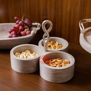 Tazón de Madera Rústico de 3 Secciones para Decoración de Hoteles y Restaurantes, Novedad de 2023, Madera de Mango Rústica Blanca para Frutas - Product Image 1