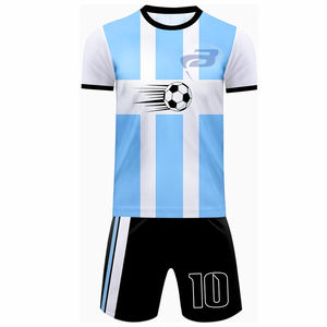 Maillot de football personnalisé, ensemble de maillot de football, bleu clair, blanc, uniforme de football, respirant, séchage rapide, 100% polyester, vêtements de sport - Product Image 1