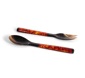 Couverts Cuillère Folk Ensemble De 2 Couverts Salade Outils Idéal Ustensiles De Table Meilleure Vaisselle Utilisable Corne Résine Outil 2 Tons Poignée - Product Image 6