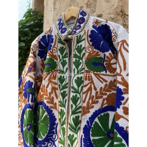 เสื้อโค้ทสั้นใส่ได้ทั้งชายและหญิงสำหรับฤดูใบไม้ร่วงผ้าคอตตอนผ้า jute suzani ปักลายดอกไม้เสื้อแจ็กเก็ตถักผ่านกระบวนการสไตล์ฮิปปี้ - Product Image 4