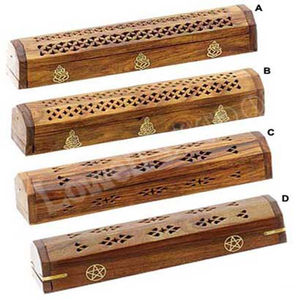 Boîte porte-encens fleur en bois de teck poli brûleur de bâton d'encens en bois fabriqué à la main avec attrape-cendres au design floral sculpté - Product Image 1