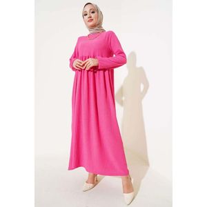 Vestido crepé fucsia con manga elástica Vestido crepé moda mujer - Product Image 3