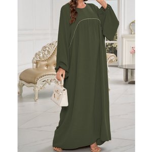 Elegant Beaded Turkish Kaftan Dress - Long Sleeve Loose Maxi Dress with Round Neck Machine Washable Traditional <strong>Attire</strong> for Women - Product Image 6