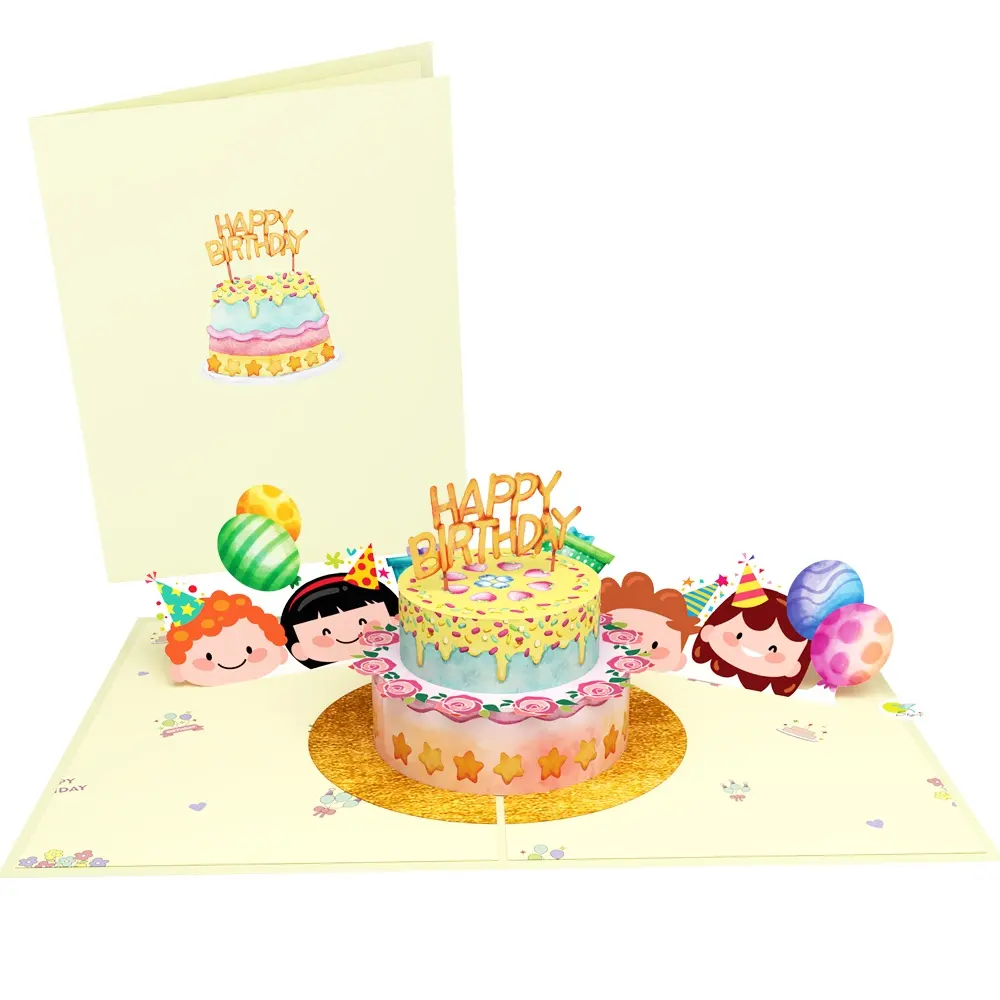 Torta di compleanno con bambini 3D Pop Up carta di vendita calda Best Seller per i bambini san valentino compleanno 3D carta fatta a mano L