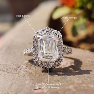 Anillos de compromiso y boda solitarios con corte esmeralda de 4 quilates, cultivados en laboratorio, para mujer, hechos de plata de ley 925 - Product Image 4