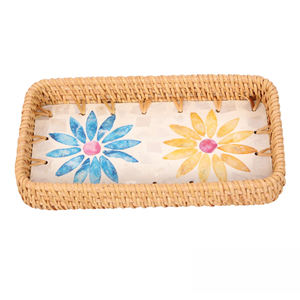 Exquisite Home Serving Bamboo Tray with Colorful Vietnam <b>Rattan</b> Shell Handmade Decorative Base <b>Storage</b> Baskets for Food - Product Image 6